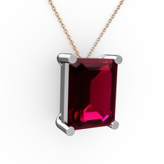 Rodolit garnet 18 ayar beyaz altın kolye (40 cm rose altın rolo zincir)