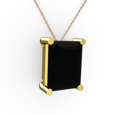 Meira Tektaş Dikdörtgen Kolye - Siyah zirkon 925 ayar altın kaplama gümüş kolye (40 cm rose altın rolo zincir) #guee90