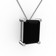 Meira Tektaş Dikdörtgen Kolye - Siyah zirkon 925 ayar gümüş kolye (40 cm gümüş rolo zincir) #z387tz