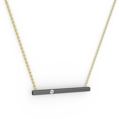 Çubuk Kolye - Pırlanta 925 ayar siyah rodyum kaplama gümüş kolye (0.12 karat, 40 cm altın rolo zincir) #113z6r