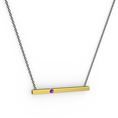 Çubuk Kolye - Ametist 18 ayar altın kolye (40 cm gümüş rolo zincir) #1m6stpp