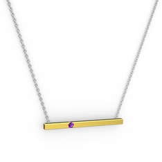 Çubuk Kolye - Ametist 18 ayar altın kolye (40 cm gümüş rolo zincir) #1sy2nio