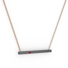 Çubuk Kolye - Garnet 925 ayar siyah rodyum kaplama gümüş kolye (40 cm rose altın rolo zincir) #5oomh6