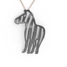 Zebra Kolye - Pırlanta 925 ayar siyah rodyum kaplama gümüş kolye (0.011 karat, 40 cm rose altın rolo zincir) #140xuvt