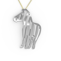 Zebra Kolye - Pırlanta 14 ayar beyaz altın kolye (0.011 karat, 40 cm gümüş rolo zincir) #20lfql