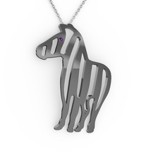 Zebra Kolye - Ametist 925 ayar siyah rodyum kaplama gümüş kolye (40 cm gümüş rolo zincir) #si4qzr