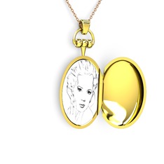 Madalyon Resimli Kolye - 14 ayar altın kolye (40 cm rose altın rolo zincir) #1qif2br