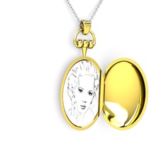 Madalyon Resimli Kolye - 925 ayar altın kaplama gümüş kolye (40 cm beyaz altın rolo zincir) #liq9ay