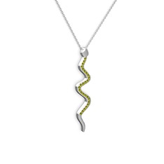 Retil Yılan Kolye - Peridot 14 ayar beyaz altın kolye (40 cm beyaz altın rolo zincir) #16woxr5