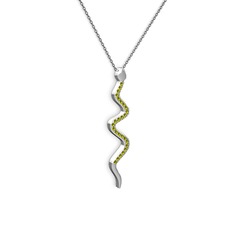 Retil Yılan Kolye - Peridot 14 ayar beyaz altın kolye (40 cm gümüş rolo zincir) #1gnbgi6