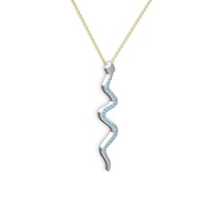 Retil Yılan Kolye - Akuamarin 18 ayar beyaz altın kolye (40 cm gümüş rolo zincir) #1ugvaix