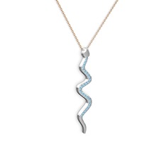 Retil Yılan Kolye - Akuamarin 8 ayar beyaz altın kolye (40 cm gümüş rolo zincir) #54jsbf