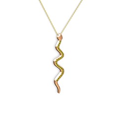 Retil Yılan Kolye - Peridot 18 ayar rose altın kolye (40 cm altın rolo zincir) #qxzv9j