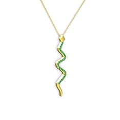 Retil Yılan Kolye - Yeşil kuvars 14 ayar altın kolye (40 cm gümüş rolo zincir) #riaqfc