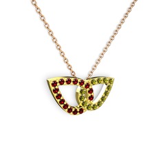 Taşlı Leaf Kolye - Peridot ve garnet 14 ayar altın kolye (40 cm rose altın rolo zincir) #114kp4f