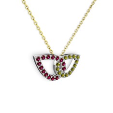 Taşlı Leaf Kolye - Peridot ve rodolit garnet 18 ayar beyaz altın kolye (40 cm altın rolo zincir) #11o1g8q