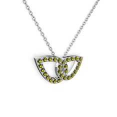 Taşlı Leaf Kolye - Peridot 925 ayar gümüş kolye (40 cm beyaz altın rolo zincir) #16scule