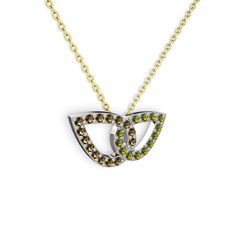 Taşlı Leaf Kolye - Peridot ve dumanlı kuvars 925 ayar gümüş kolye (40 cm altın rolo zincir) #4bokht