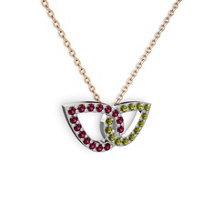 Taşlı Leaf Kolye - Peridot ve rodolit garnet 925 ayar gümüş kolye (40 cm rose altın rolo zincir) #ji5r7t