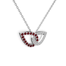 Swarovski ve garnet 925 ayar gümüş kolye (40 cm beyaz altın rolo zincir)