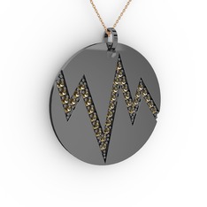 Groove Kolye - Dumanlı kuvars 925 ayar siyah rodyum kaplama gümüş kolye (40 cm rose altın rolo zincir) #sn92a9