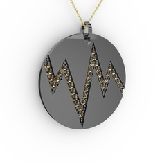 Groove Kolye - Dumanlı kuvars 925 ayar siyah rodyum kaplama gümüş kolye (40 cm altın rolo zincir) #y6qec3