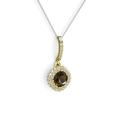 Sivana Kolye - Dumanlı kuvars ve pırlanta 14 ayar altın kolye (0.76 karat, 40 cm gümüş rolo zincir) #116oush
