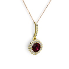 Sivana Kolye - Rodolit garnet ve swarovski 14 ayar altın kolye (40 cm gümüş rolo zincir) #126bpsn