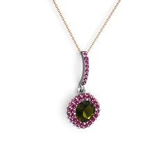 Peridot ve rodolit garnet 925 ayar gümüş kolye (40 cm rose altın rolo zincir)