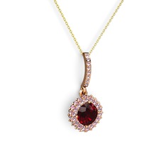 Garnet ve pembe kuvars 18 ayar rose altın kolye (40 cm altın rolo zincir)