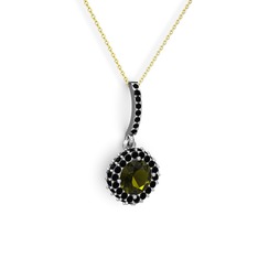 Sivana Kolye - Peridot ve siyah zirkon 14 ayar beyaz altın kolye (40 cm gümüş rolo zincir) #19ugxv1