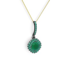 Sivana Kolye - Kök zümrüt ve yeşil kuvars 925 ayar siyah rodyum kaplama gümüş kolye (40 cm altın rolo zincir) #1s11m40