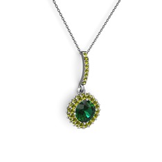 Sivana Kolye - Yeşil kuvars ve peridot 14 ayar beyaz altın kolye (40 cm gümüş rolo zincir) #78azrv