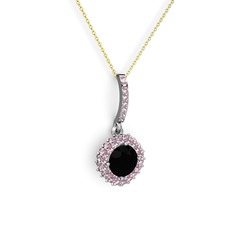 Sivana Kolye - Siyah zirkon ve pembe kuvars 925 ayar gümüş kolye (40 cm gümüş rolo zincir) #aqr0yu