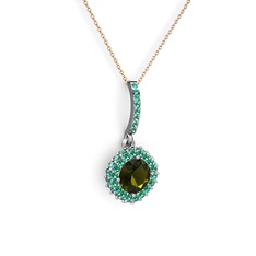 Sivana Kolye - Peridot ve yeşil kuvars 8 ayar beyaz altın kolye (40 cm gümüş rolo zincir) #b5ekzg