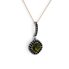 Sivana Kolye - Peridot ve siyah zirkon 8 ayar beyaz altın kolye (40 cm gümüş rolo zincir) #cassmo