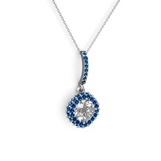 Sivana Kolye - Swarovski ve lab safir 18 ayar beyaz altın kolye (40 cm beyaz altın rolo zincir) #h5ww80