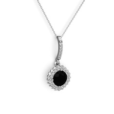 Siyah zirkon ve beyaz zirkon 925 ayar gümüş kolye (40 cm gümüş rolo zincir)
