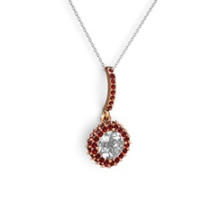 Beyaz zirkon ve garnet 14 ayar rose altın kolye (40 cm beyaz altın rolo zincir)