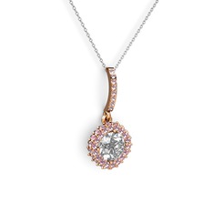 Sivana Kolye - Swarovski ve pembe kuvars 18 ayar rose altın kolye (40 cm beyaz altın rolo zincir) #l399c3