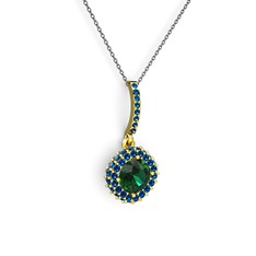 Sivana Kolye - Yeşil kuvars ve lab safir 18 ayar altın kolye (40 cm gümüş rolo zincir) #q9rma4