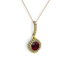 Sivana Kolye - Garnet ve dumanlı kuvars 14 ayar altın kolye (40 cm rose altın rolo zincir) #t9k93s