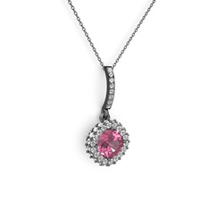 Sivana Kolye - Pembe kuvars ve swarovski 925 ayar siyah rodyum kaplama gümüş kolye (40 cm gümüş rolo zincir) #xezp81