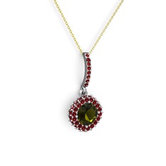 Peridot ve garnet 925 ayar gümüş kolye (40 cm altın rolo zincir)