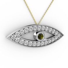 Ayn Kolye - Peridot ve swarovski 14 ayar beyaz altın kolye (40 cm altın rolo zincir) #12di8cl