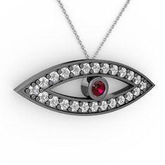 Ayn Kolye - Rodolit garnet ve swarovski 925 ayar siyah rodyum kaplama gümüş kolye (40 cm beyaz altın rolo zincir) #14aiyea