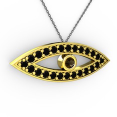 Ayn Kolye - Dumanlı kuvars ve siyah zirkon 8 ayar altın kolye (40 cm gümüş rolo zincir) #1qapf7y