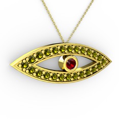 Ayn Kolye - Garnet ve peridot 18 ayar altın kolye (40 cm altın rolo zincir) #1vrn92f