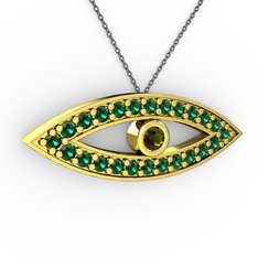 Ayn Kolye - Peridot ve yeşil kuvars 18 ayar altın kolye (40 cm gümüş rolo zincir) #850wgb