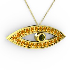 Ayn Kolye - Peridot ve sitrin 8 ayar altın kolye (40 cm altın rolo zincir) #bqt464